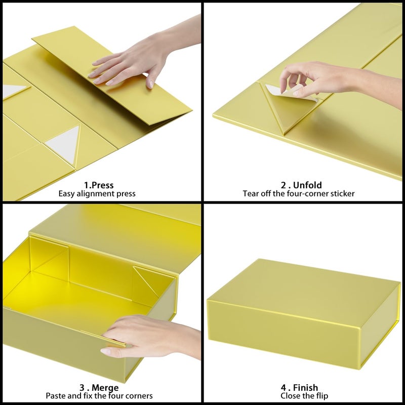 ROSTELACK Gold Gift Boxes 11.9" x 8.5" x 3.3" with Magnetic Closure Lid Gift Box for Presents,Bridesmaid Gifts Boxe,Cute Boxes,Birthday Gift Box,Luxury for Gift Packaging, Magnetic Gift Boxe for Wrapping Gifts - Image 3